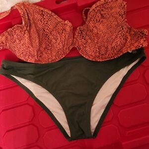 Orange and Green Women's Swimwear Set